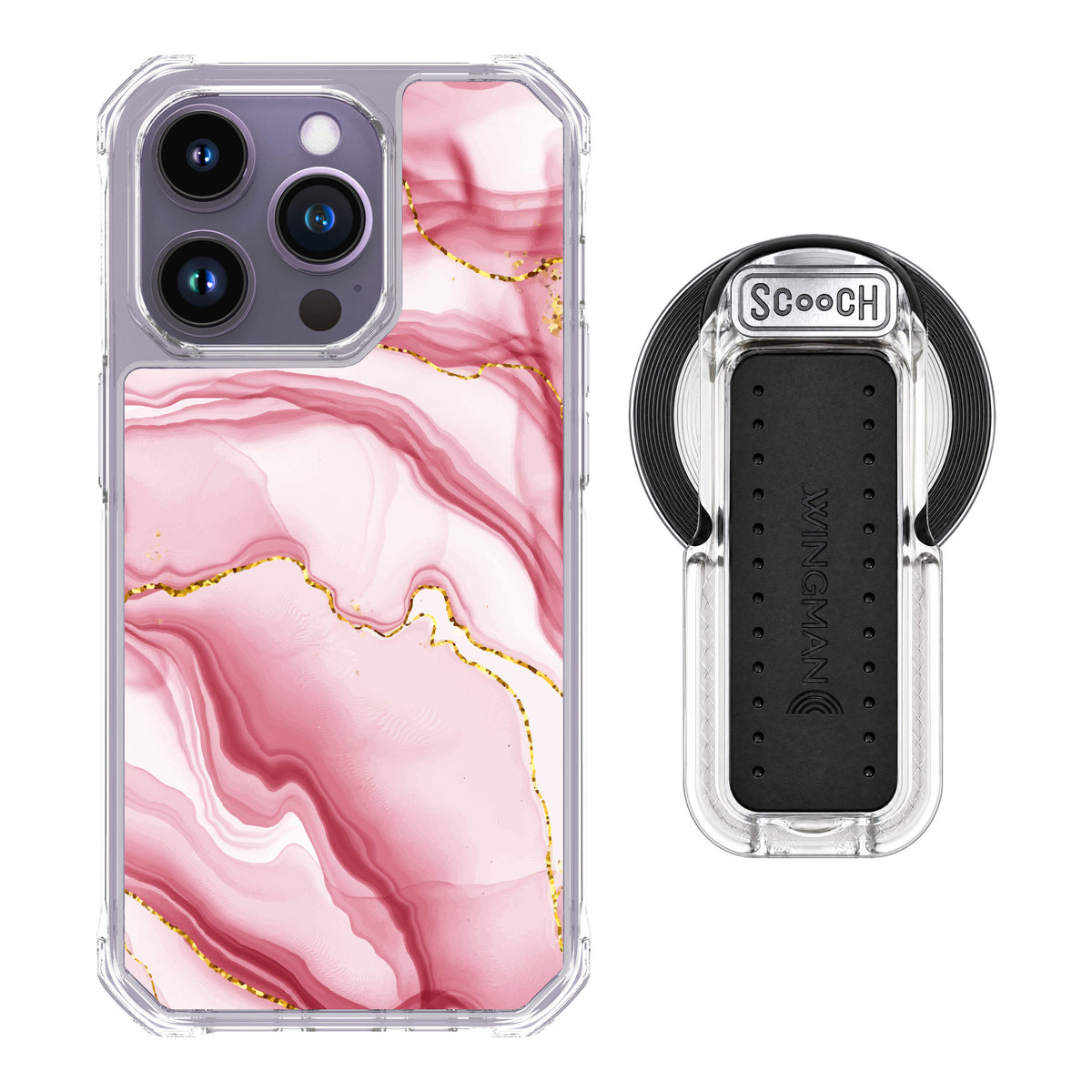 Scooch MagCase Blush Marble for iPhone 14 Pro — MagSafe Wingback Bundle - Clear