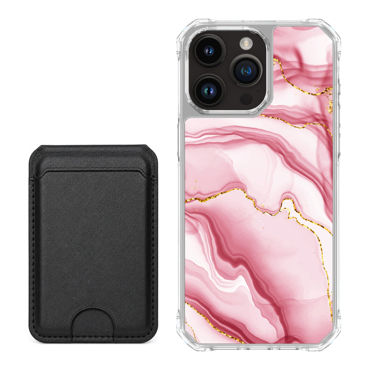 Scooch MagCase Blush Marble for iPhone 15 Pro Max — Black MagWallet Bundle