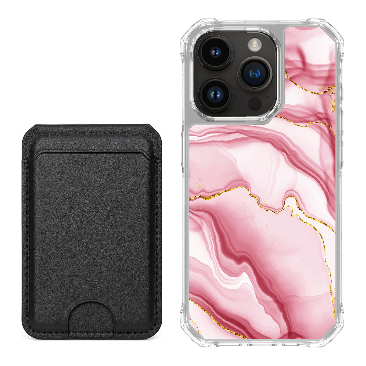 Scooch MagCase Blush Marble for iPhone 15 Pro — Black MagWallet Bundle