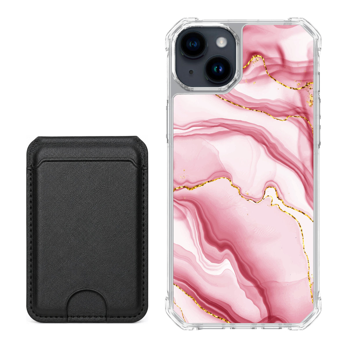 Scooch MagCase Blush Marble for iPhone 15 Plus — Black MagWallet Bundle