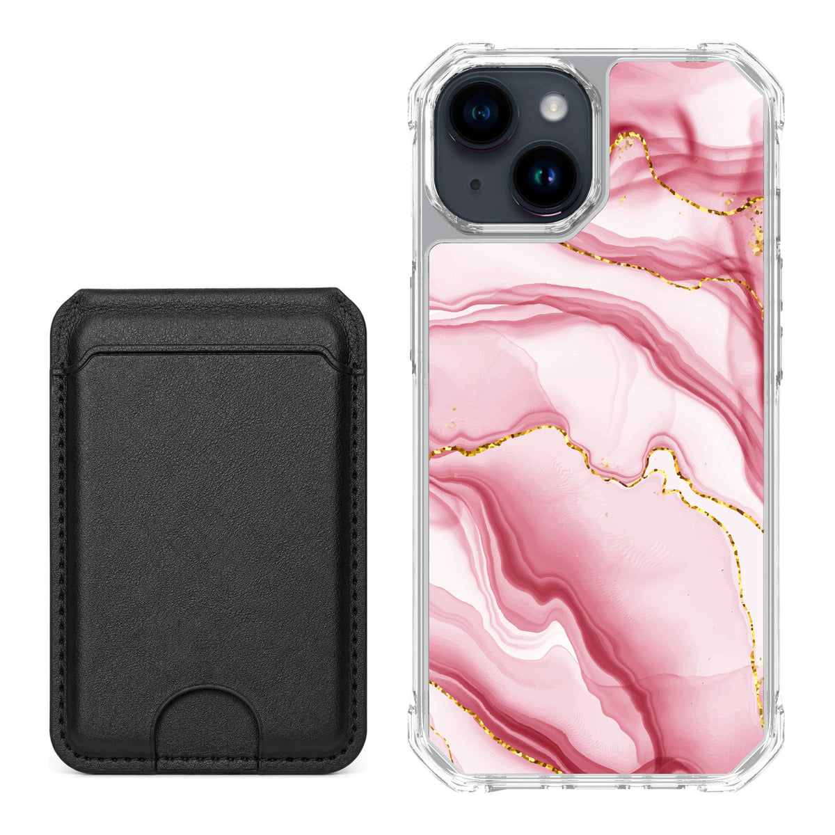 Scooch MagCase Blush Marble for iPhone 15 — Black MagWallet Bundle