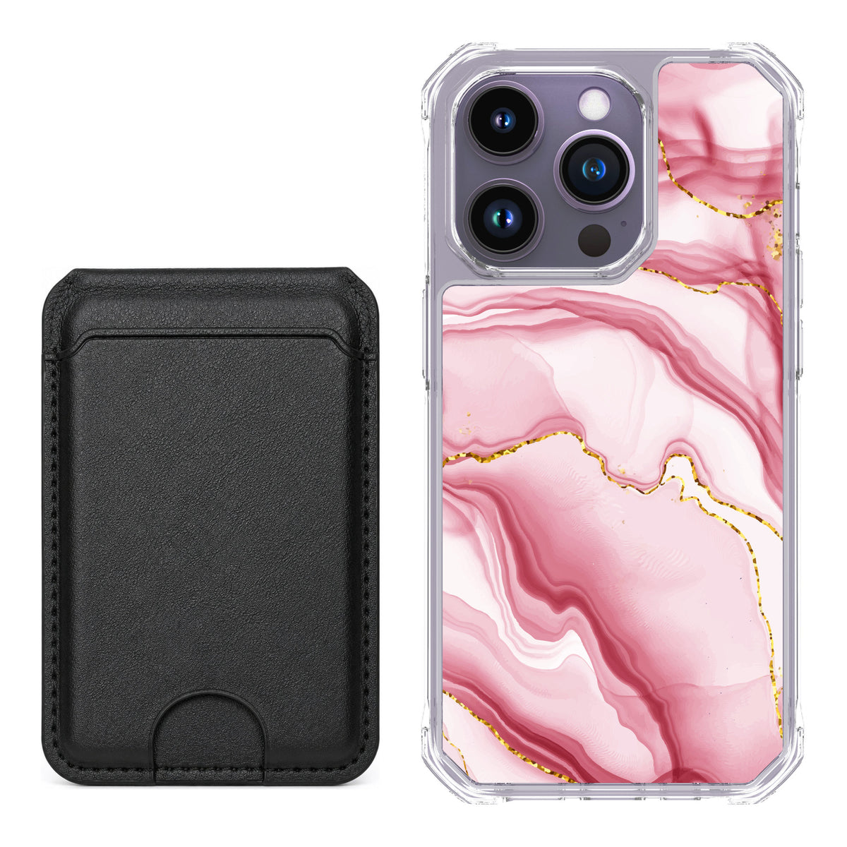Scooch MagCase Blush Marble for iPhone 14 Pro — Black MagWallet Bundle
