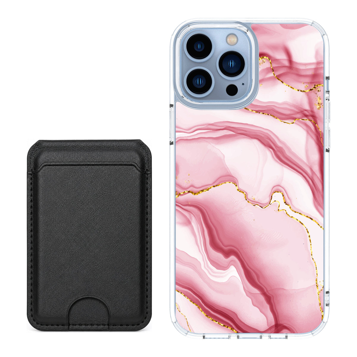 Scooch MagCase Blush Marble for iPhone 13 Pro Max — Black MagWallet Bundle