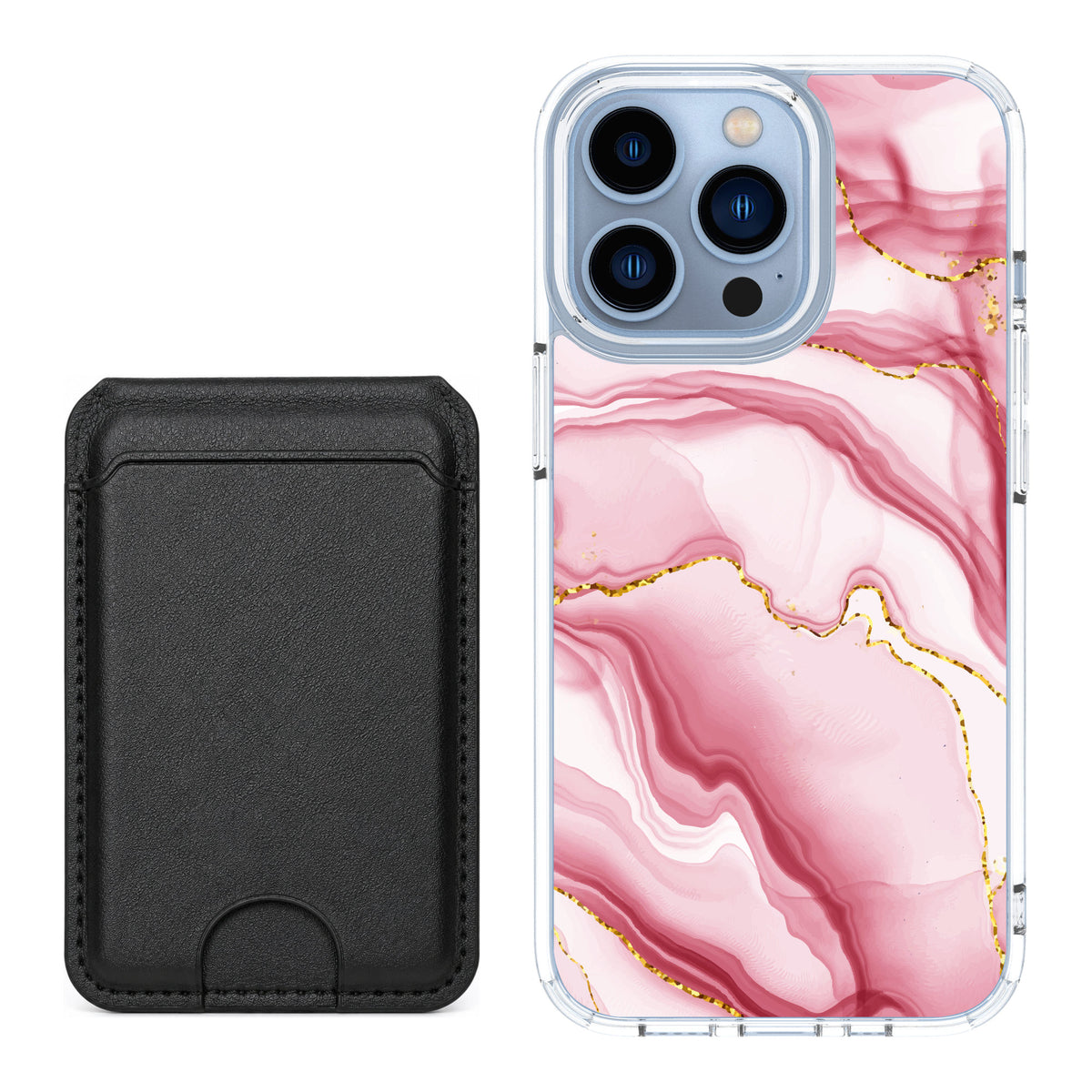 Scooch MagCase Blush Marble for iPhone 13 Pro — Black MagWallet Bundle