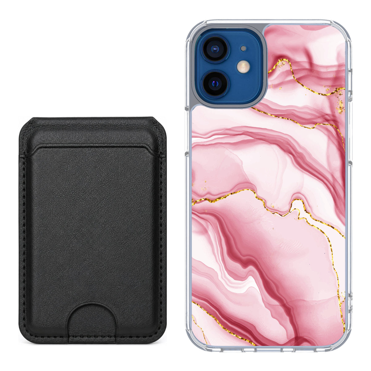 Scooch MagCase Blush Marble for iPhone 12 mini — Black MagWallet Bundle