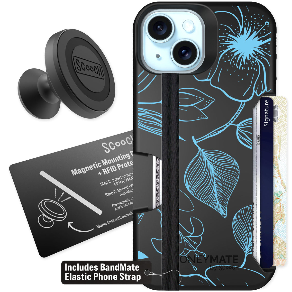 Scooch Moneymate Blue Hibiscus for iPhone 13 — Starter Bundle