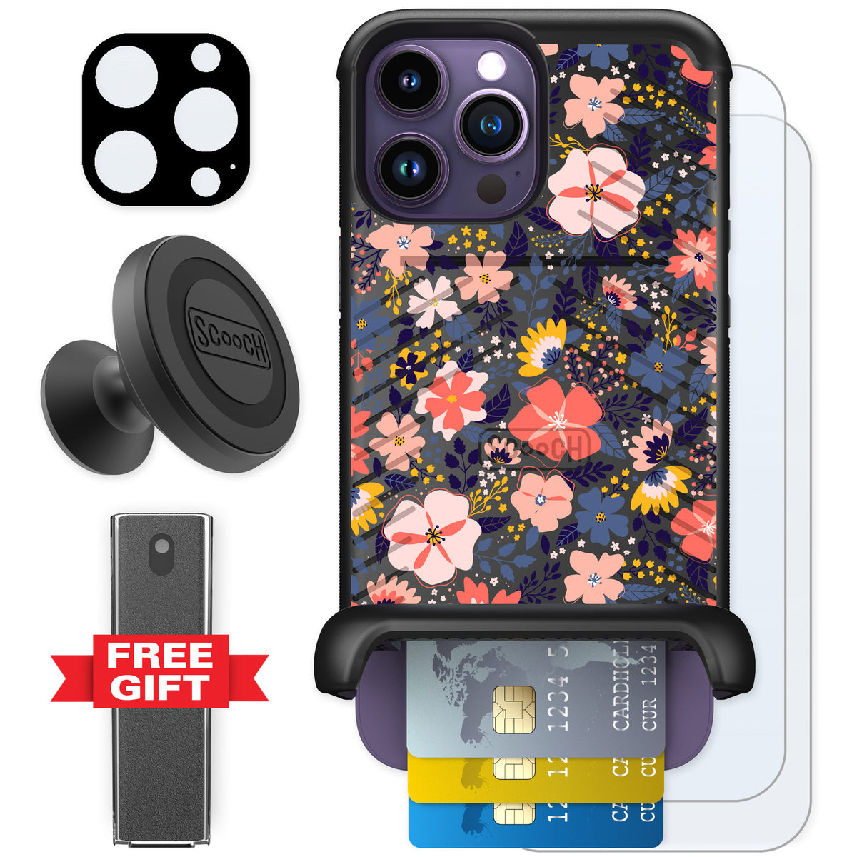 Scooch Wingmate Wildflowers for iPhone 14 Pro Max — Defender Bundle