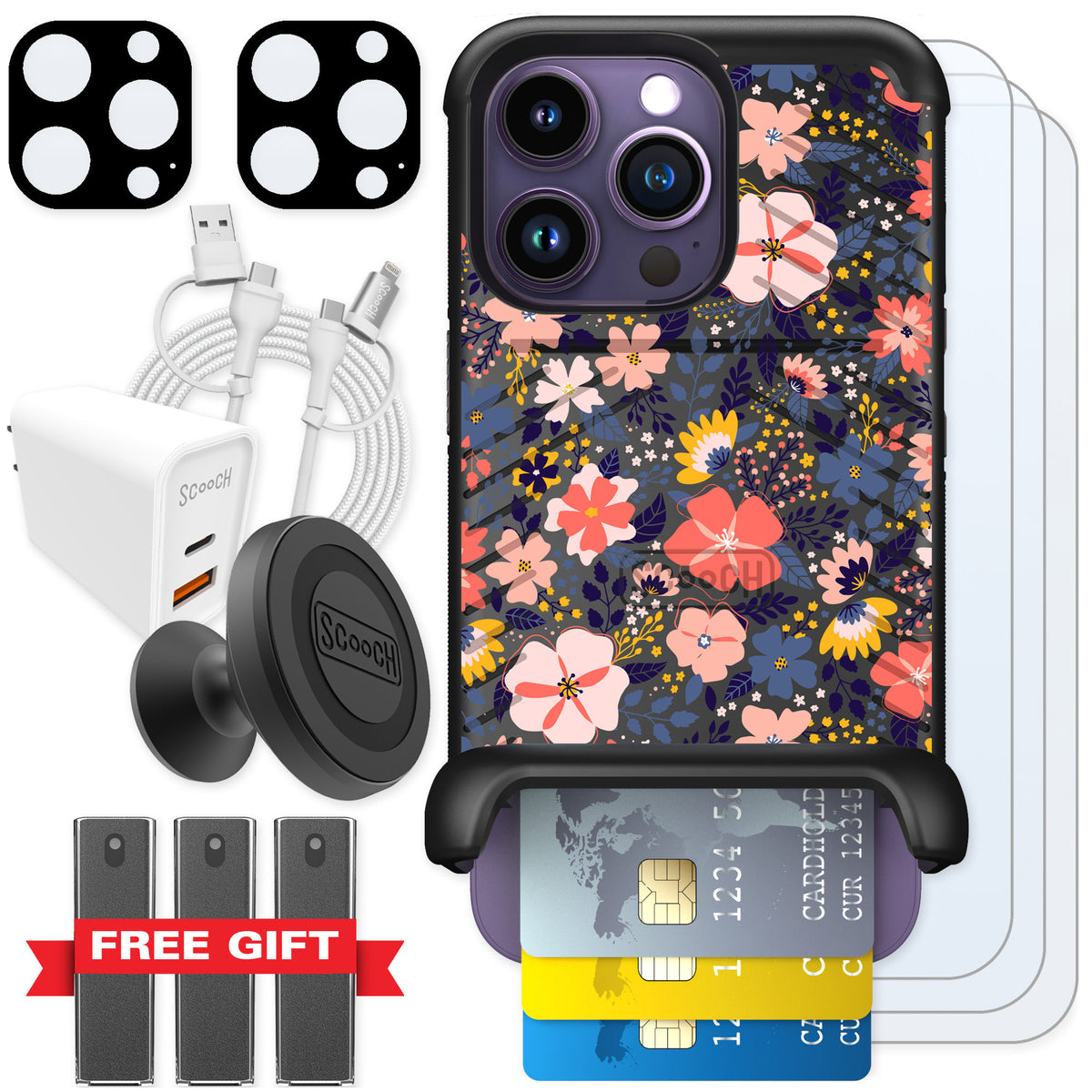 Scooch Wingmate Wildflowers for iPhone 14 Pro — Ultimate Bundle