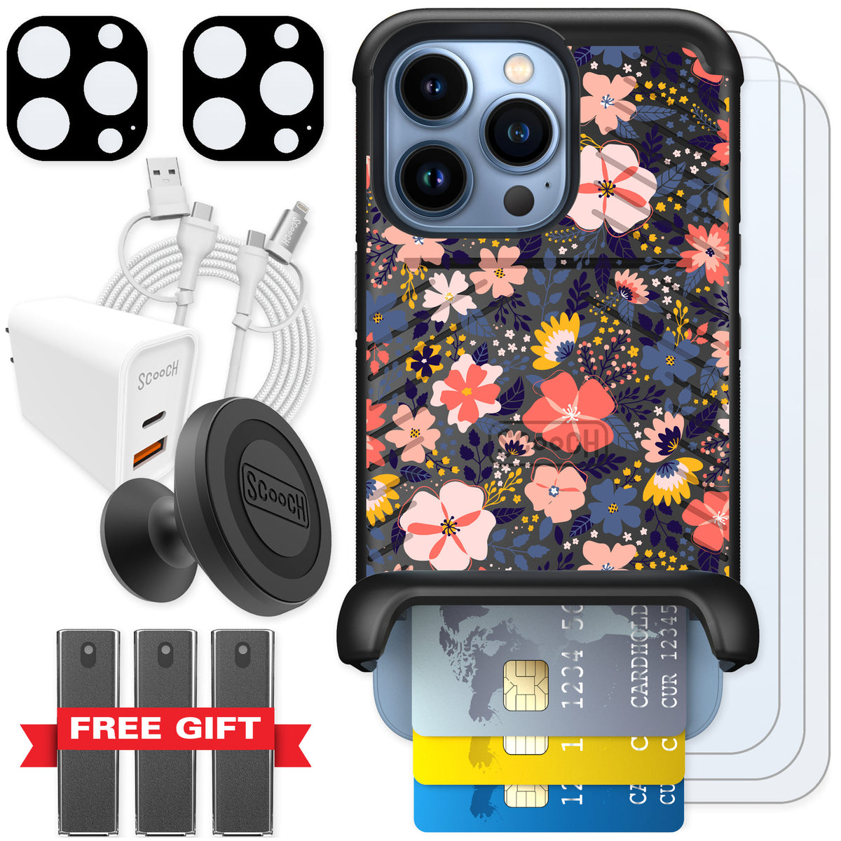 Scooch Wingmate Wildflowers for iPhone 13 Pro — Ultimate Bundle