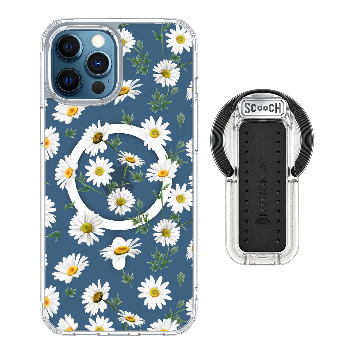 Scooch MagCase Daisies for iPhone 12 Pro Max — MagSafe Wingback Bundle - Clear