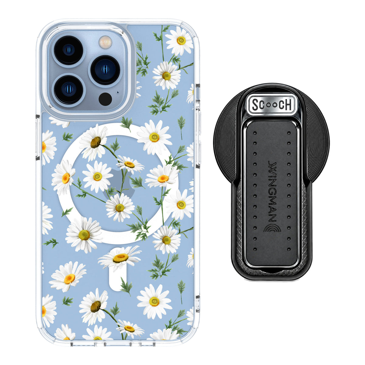 Scooch MagCase Daisies for iPhone 13 Pro — MagSafe Wingback Bundle - Black