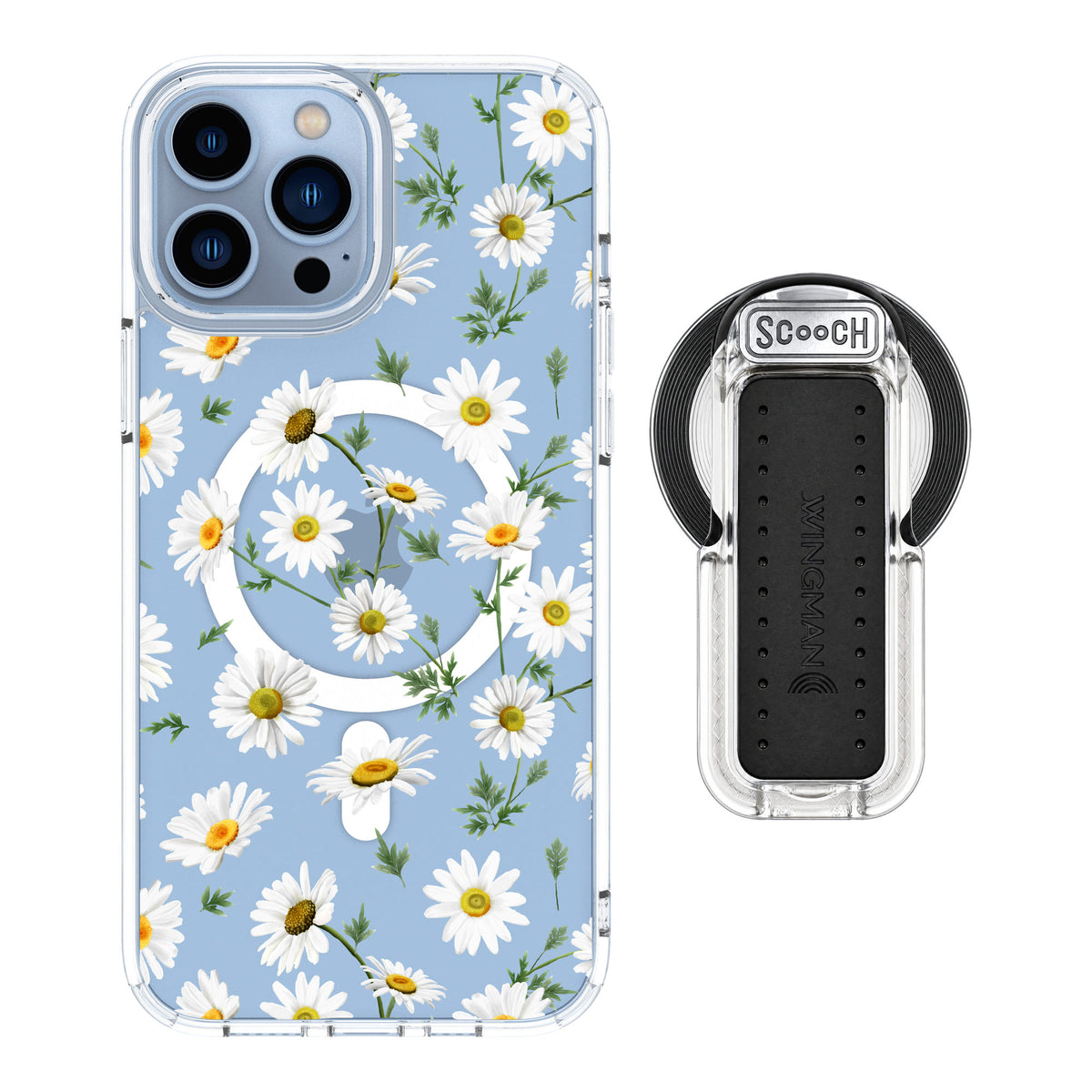 Scooch MagCase Daisies for iPhone 13 Pro Max — MagSafe Wingback Bundle - Clear