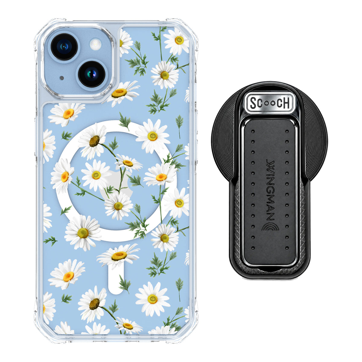 Scooch MagCase Daisies for iPhone 14 — MagSafe Wingback Bundle - Black