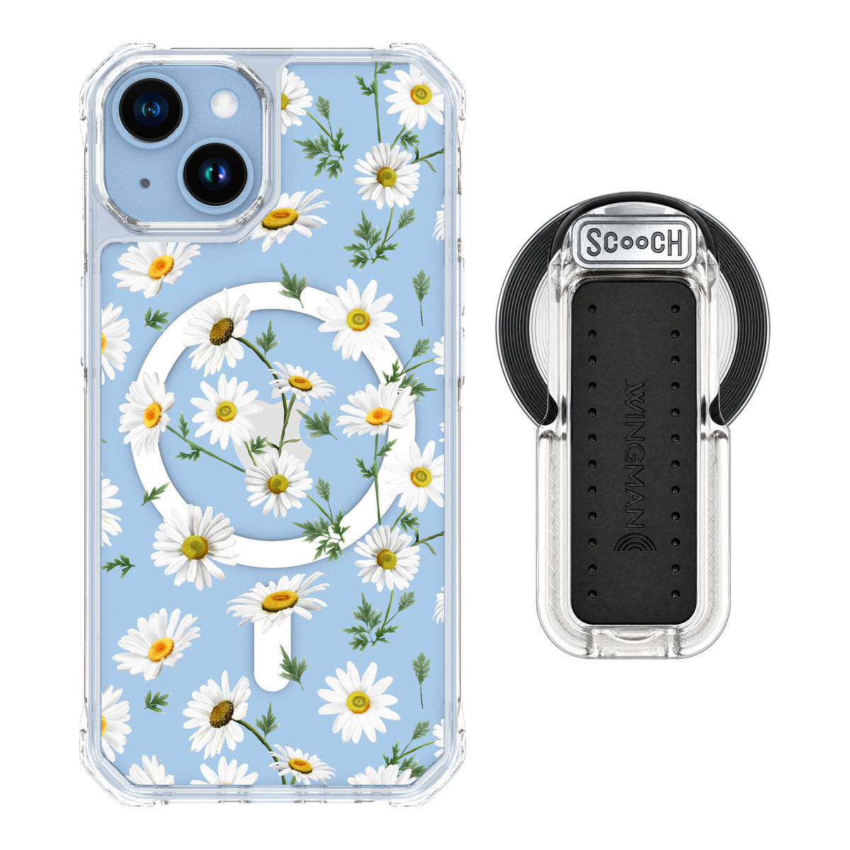 Scooch MagCase Daisies for iPhone 14 — MagSafe Wingback Bundle - Clear