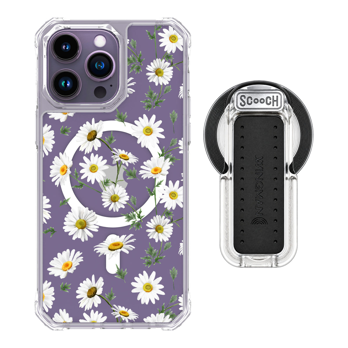 Scooch MagCase Daisies for iPhone 14 Pro Max — MagSafe Wingback Bundle - Clear