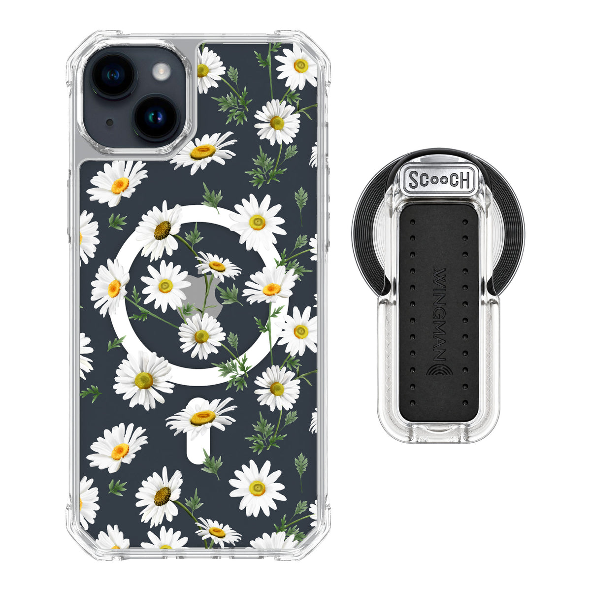 Scooch MagCase Daisies for iPhone 15 Plus — MagSafe Wingback Bundle - Clear