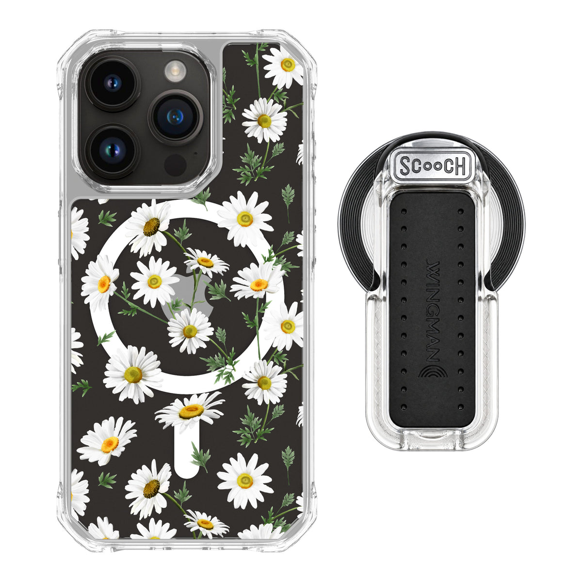 Scooch MagCase Daisies for iPhone 15 Pro — MagSafe Wingback Bundle - Clear