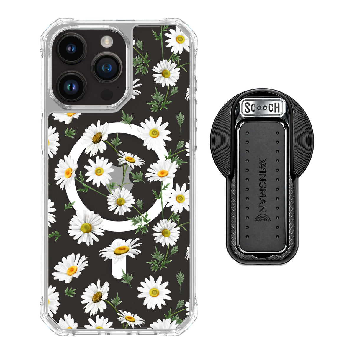 Scooch MagCase Daisies for iPhone 15 Pro Max — MagSafe Wingback Bundle - Black
