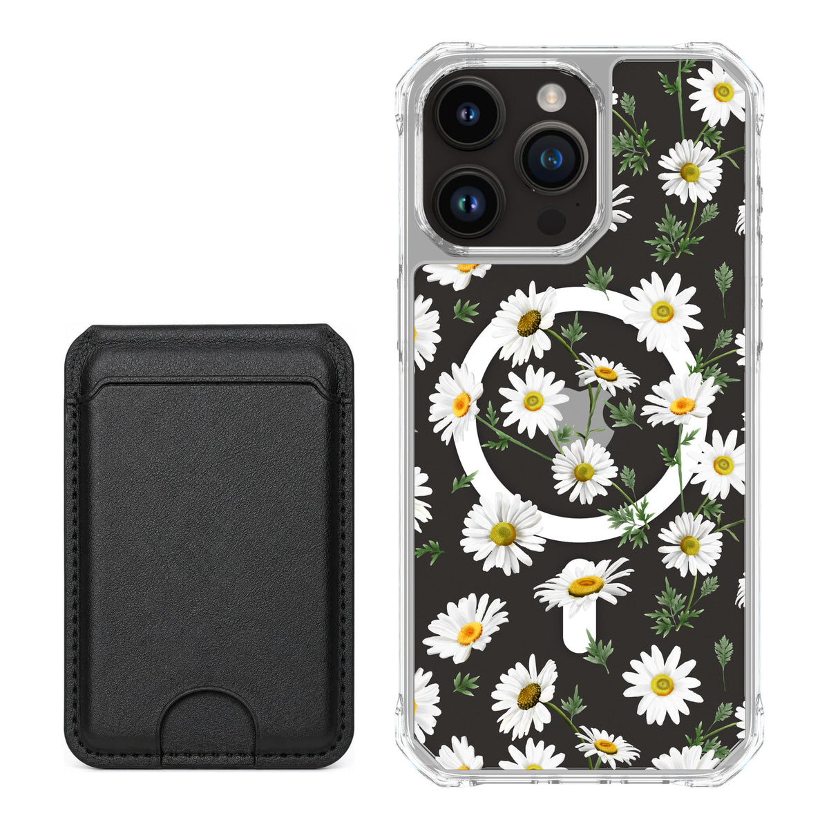 Scooch MagCase Daisies for iPhone 15 Pro Max — Black MagWallet Bundle