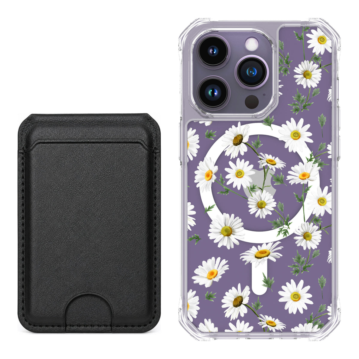 Scooch MagCase Daisies for iPhone 14 Pro — Black MagWallet Bundle