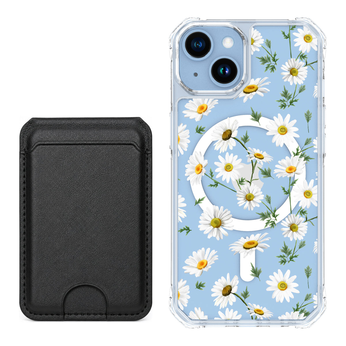 Scooch MagCase Daisies for iPhone 14 — Black MagWallet Bundle