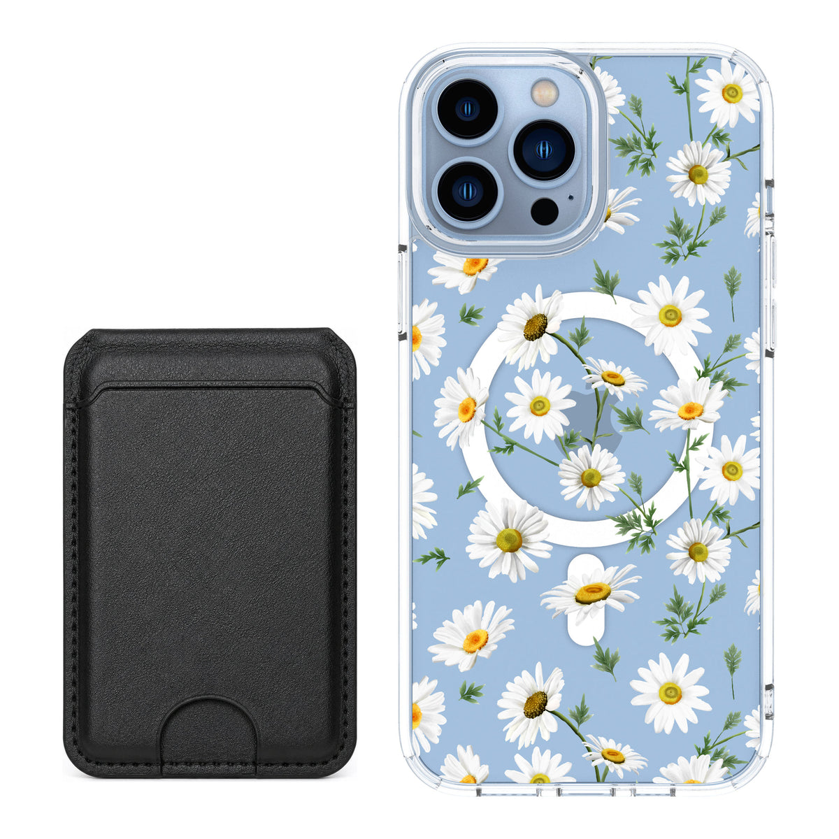 Scooch MagCase Daisies for iPhone 13 Pro Max — Black MagWallet Bundle