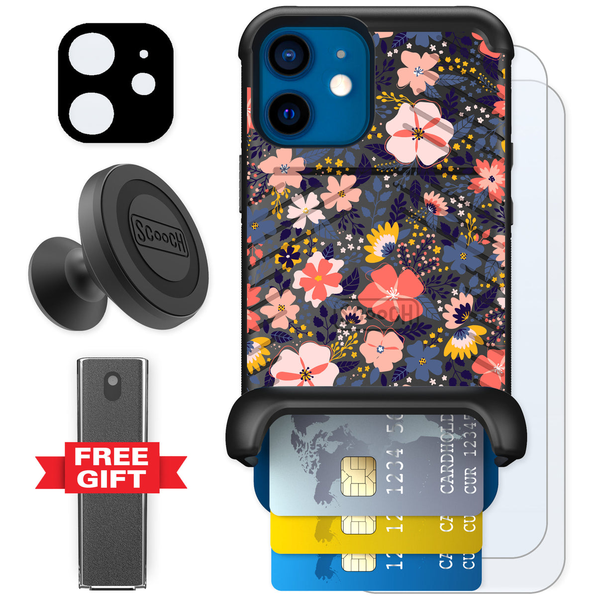 Scooch Wingmate Wildflowers for iPhone 12 mini — Defender Bundle