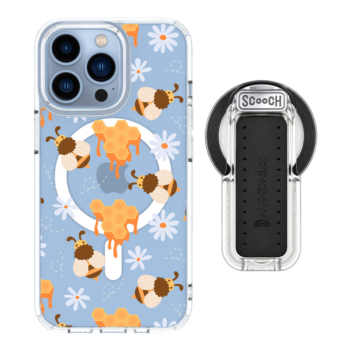 Scooch MagCase Honey Bees for iPhone 13 Pro — MagSafe Wingback Bundle - Clear