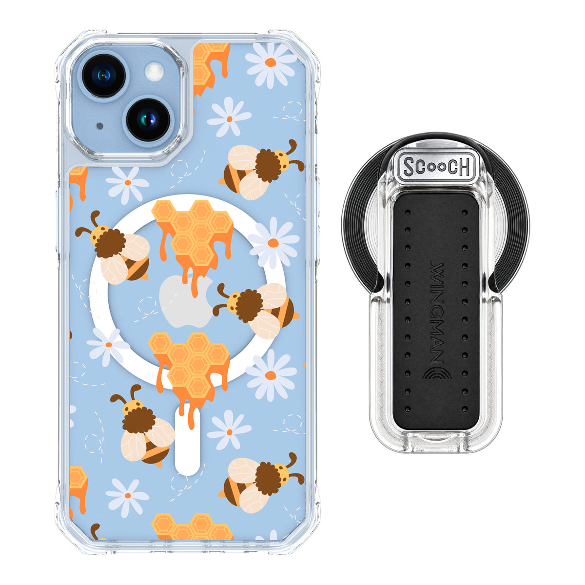 Scooch MagCase Honey Bees for iPhone 14 — MagSafe Wingback Bundle - Clear