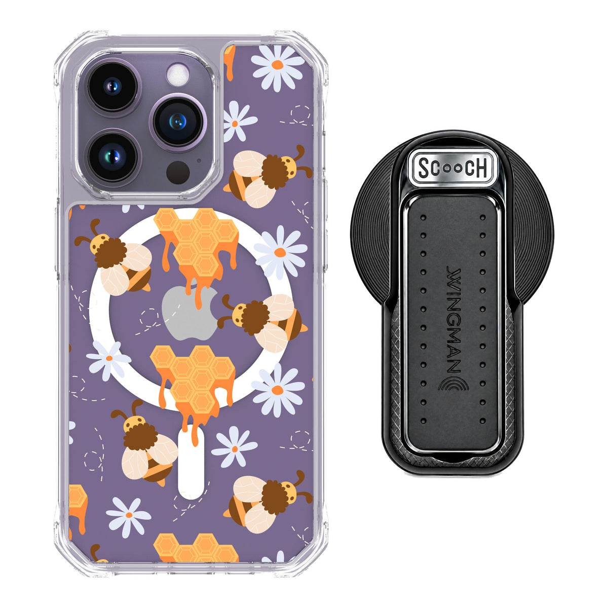 Scooch MagCase Honey Bees for iPhone 14 Pro — MagSafe Wingback Bundle - Black