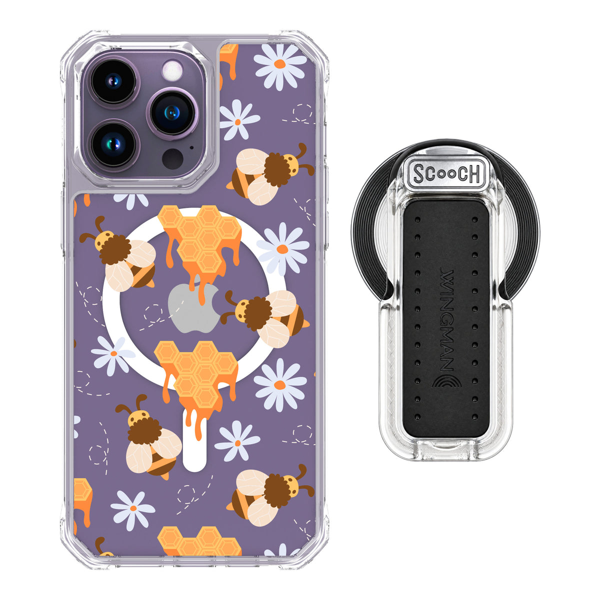Scooch MagCase Honey Bees for iPhone 14 Pro Max — MagSafe Wingback Bundle - Clear