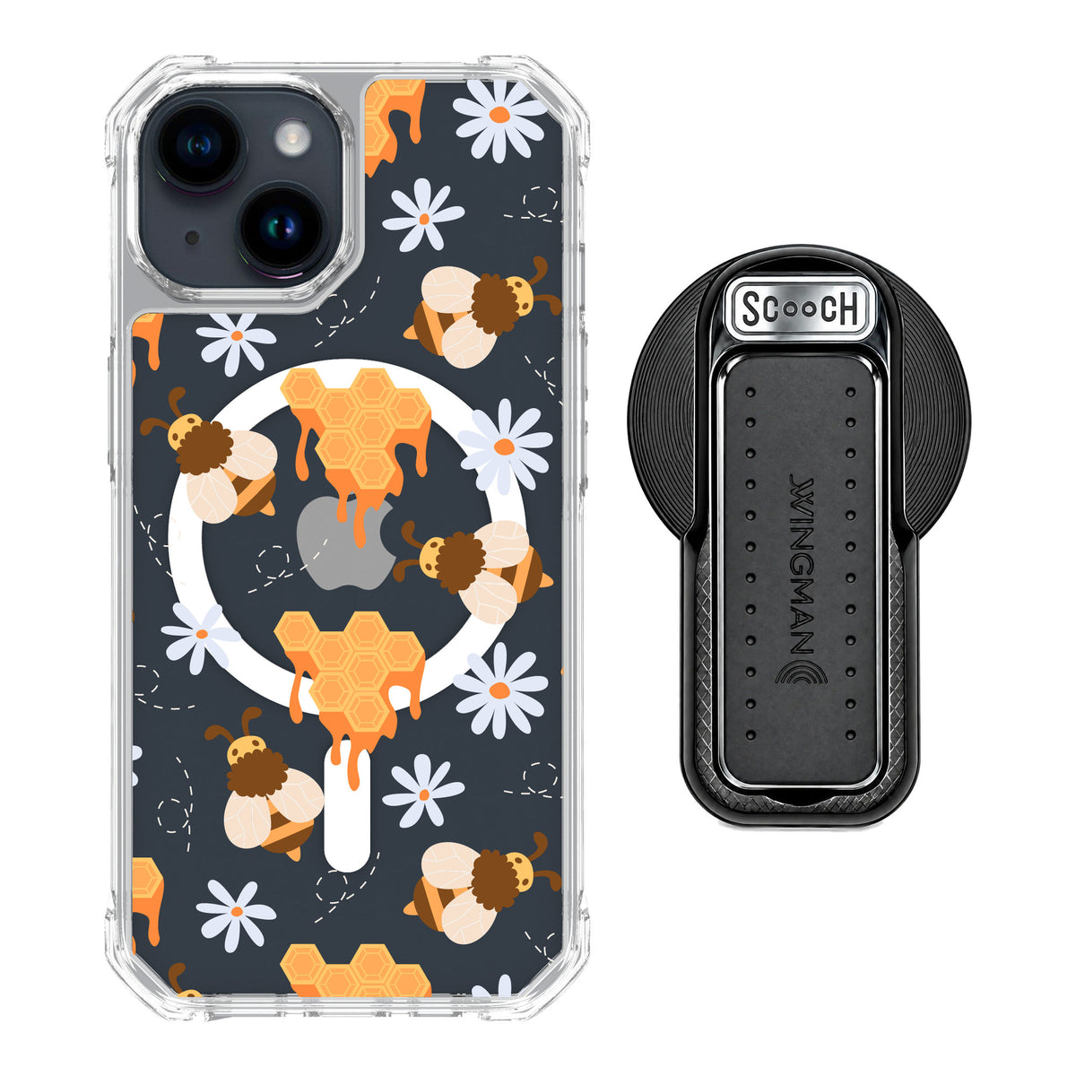 Scooch MagCase Honey Bees for iPhone 15 — MagSafe Wingback Bundle - Black