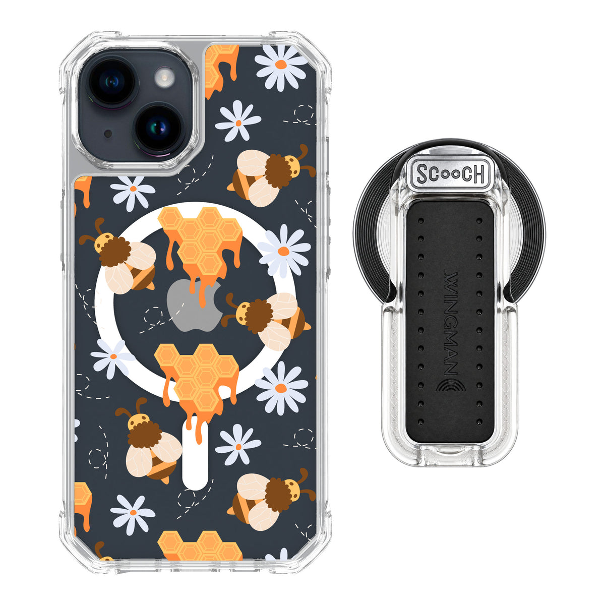 Scooch MagCase Honey Bees for iPhone 15 — MagSafe Wingback Bundle - Clear