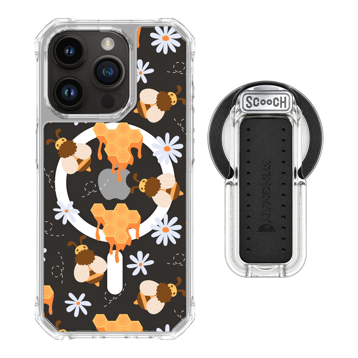 Scooch MagCase Honey Bees for iPhone 15 Pro — MagSafe Wingback Bundle - Clear
