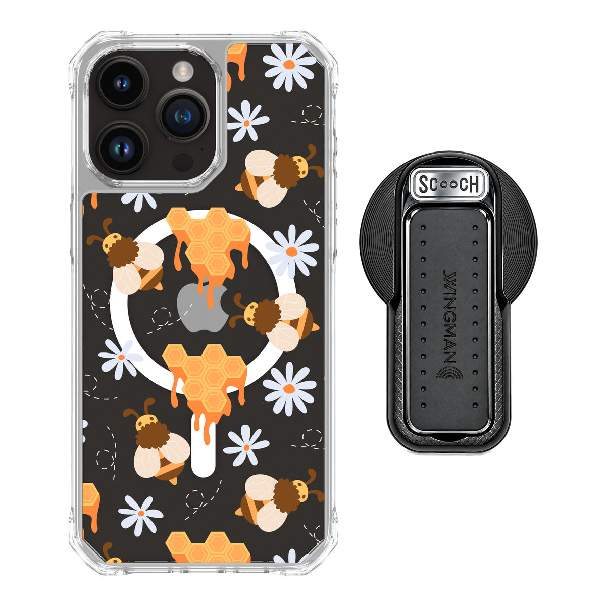 Scooch MagCase Honey Bees for iPhone 15 Pro Max — MagSafe Wingback Bundle - Black