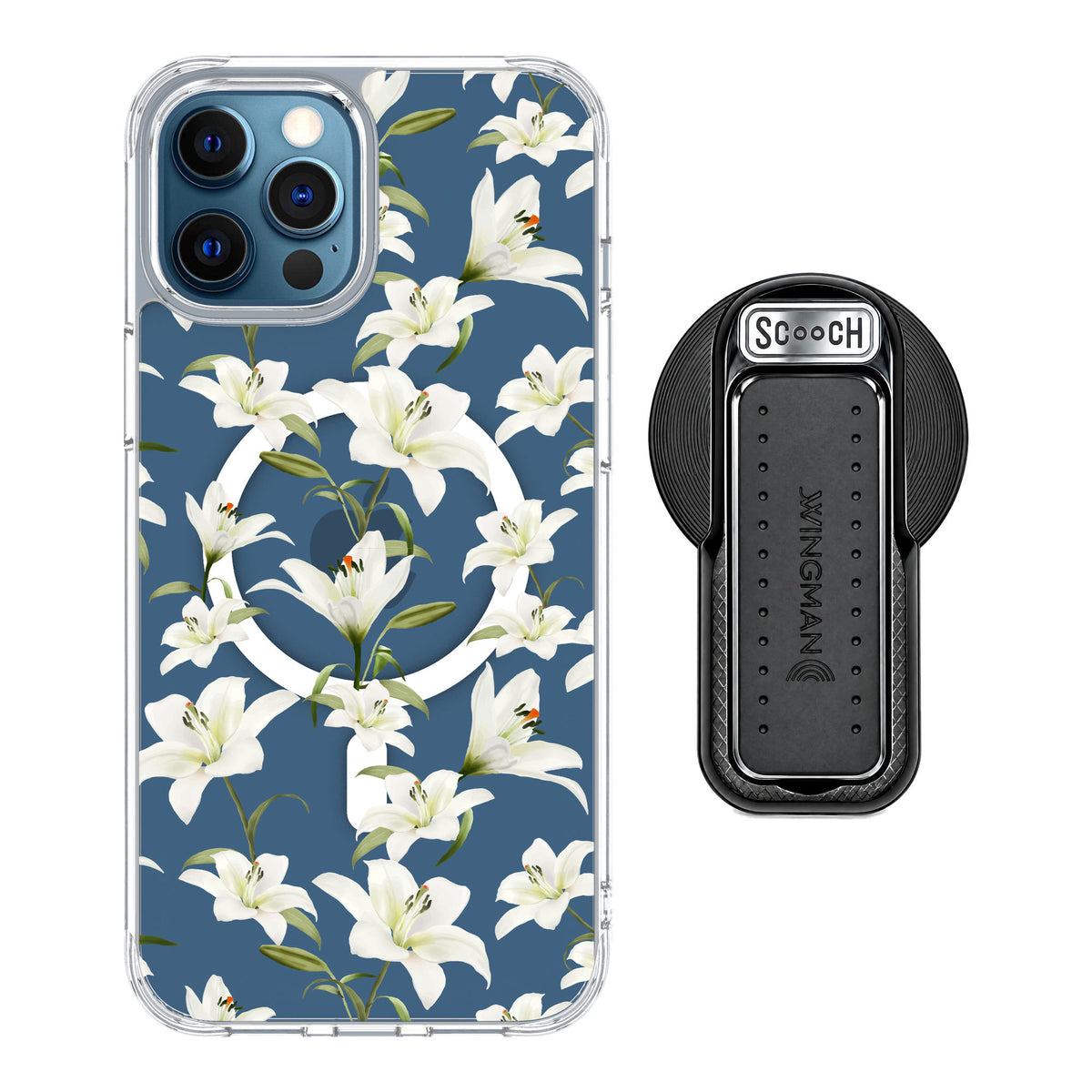 Scooch MagCase Lilies for iPhone 12 Pro Max — MagSafe Wingback Bundle - Black