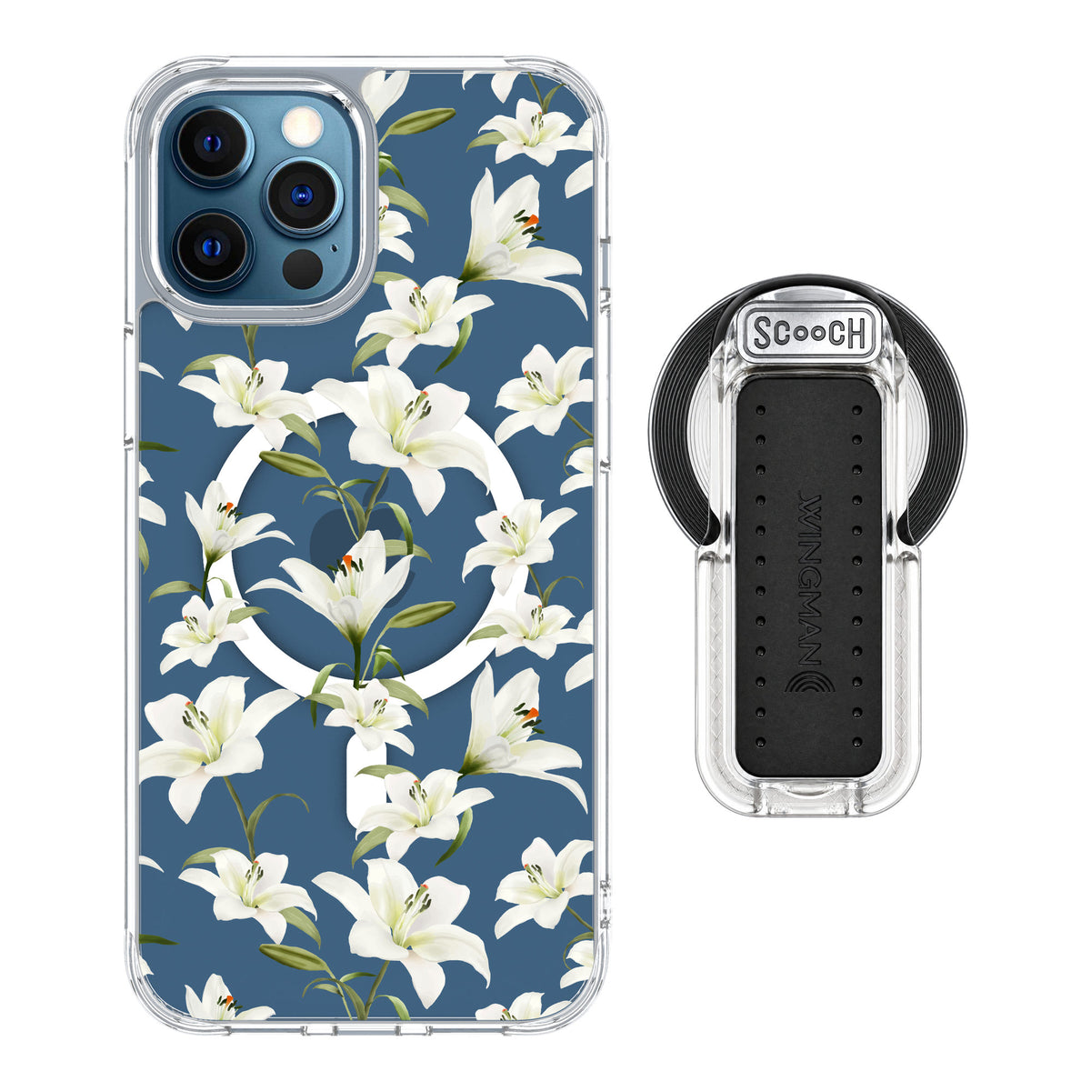 Scooch MagCase Lilies for iPhone 12 Pro Max — MagSafe Wingback Bundle - Clear