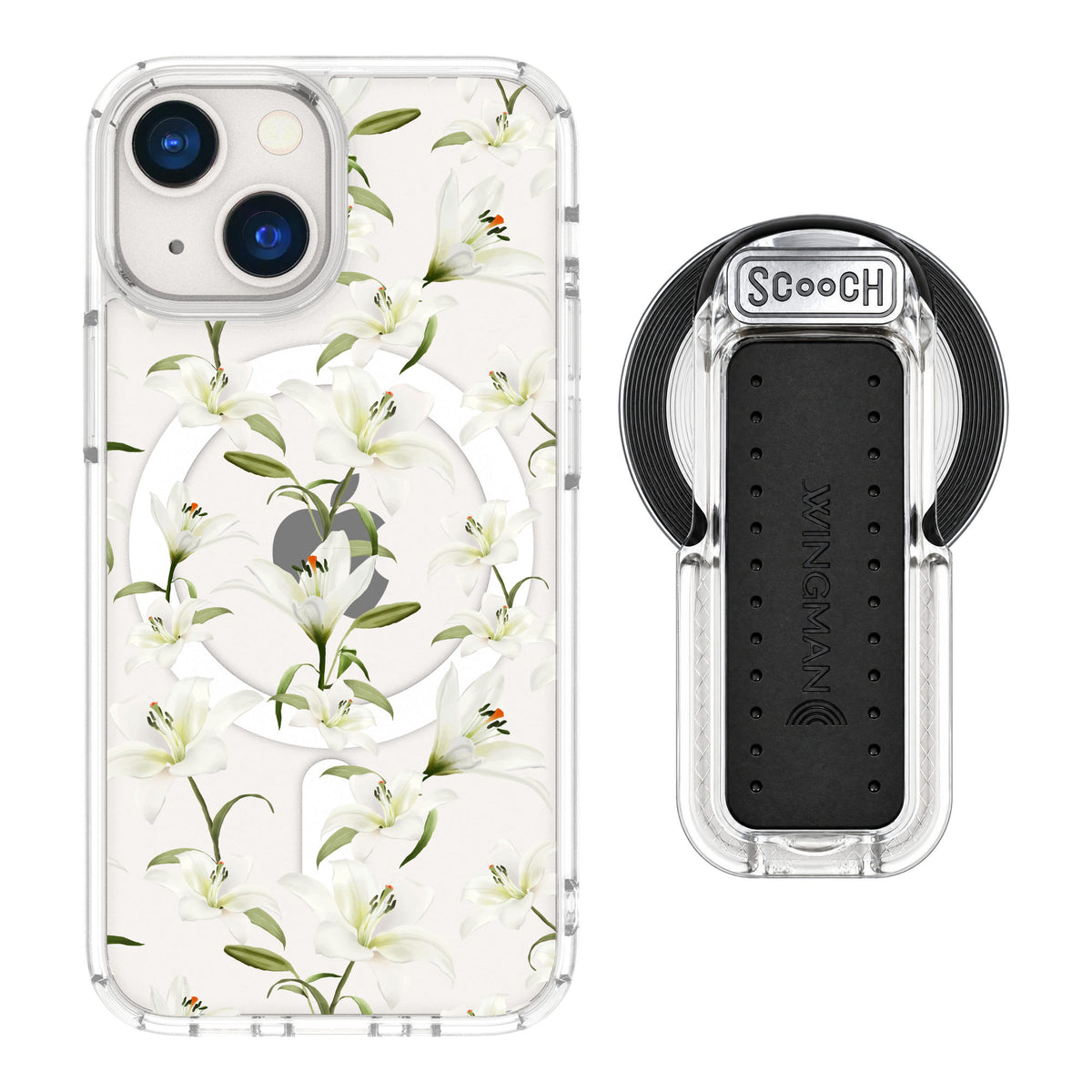 Scooch MagCase Lilies for iPhone 13 mini — MagSafe Wingback Bundle - Clear
