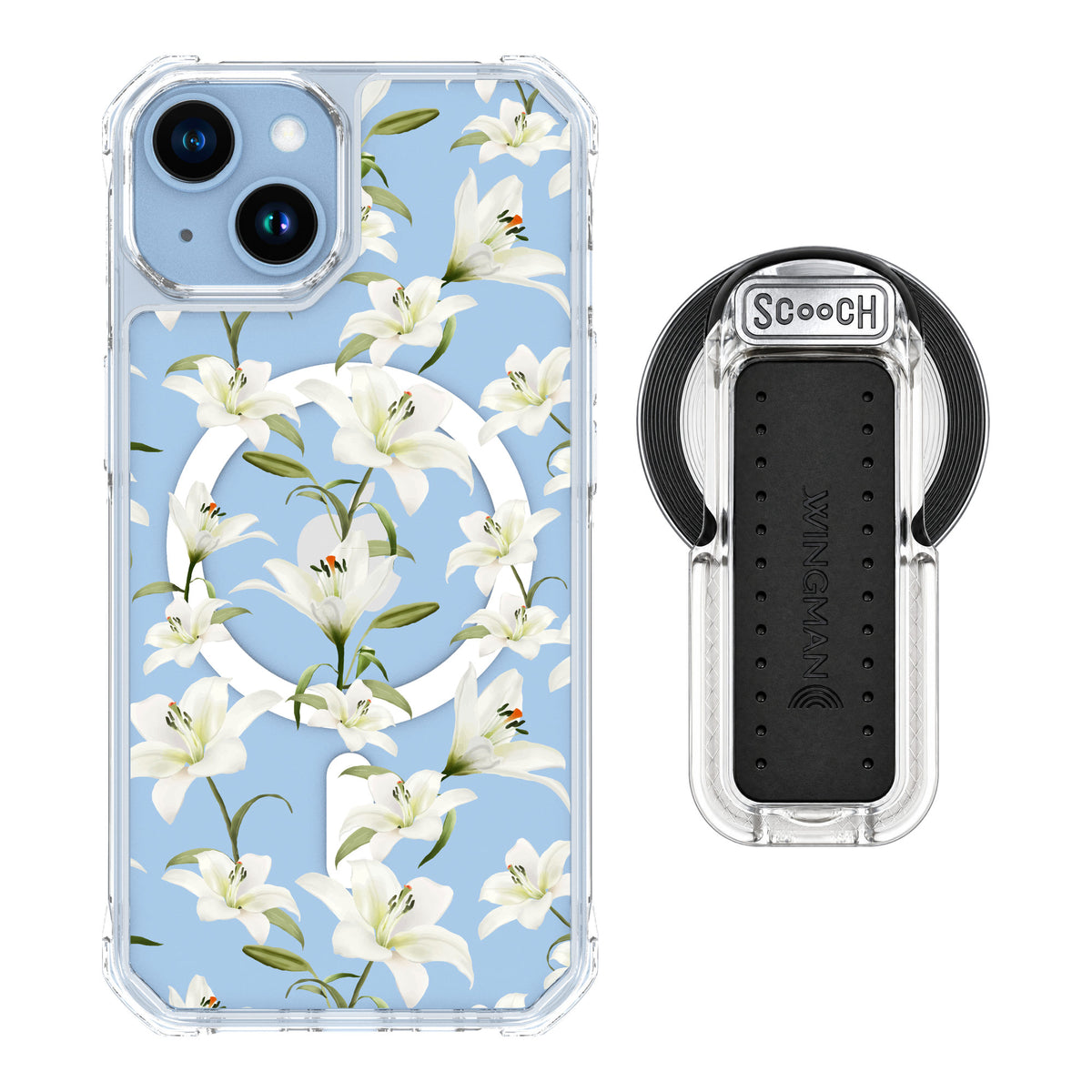 Scooch MagCase Lilies for iPhone 14 — MagSafe Wingback Bundle - Clear