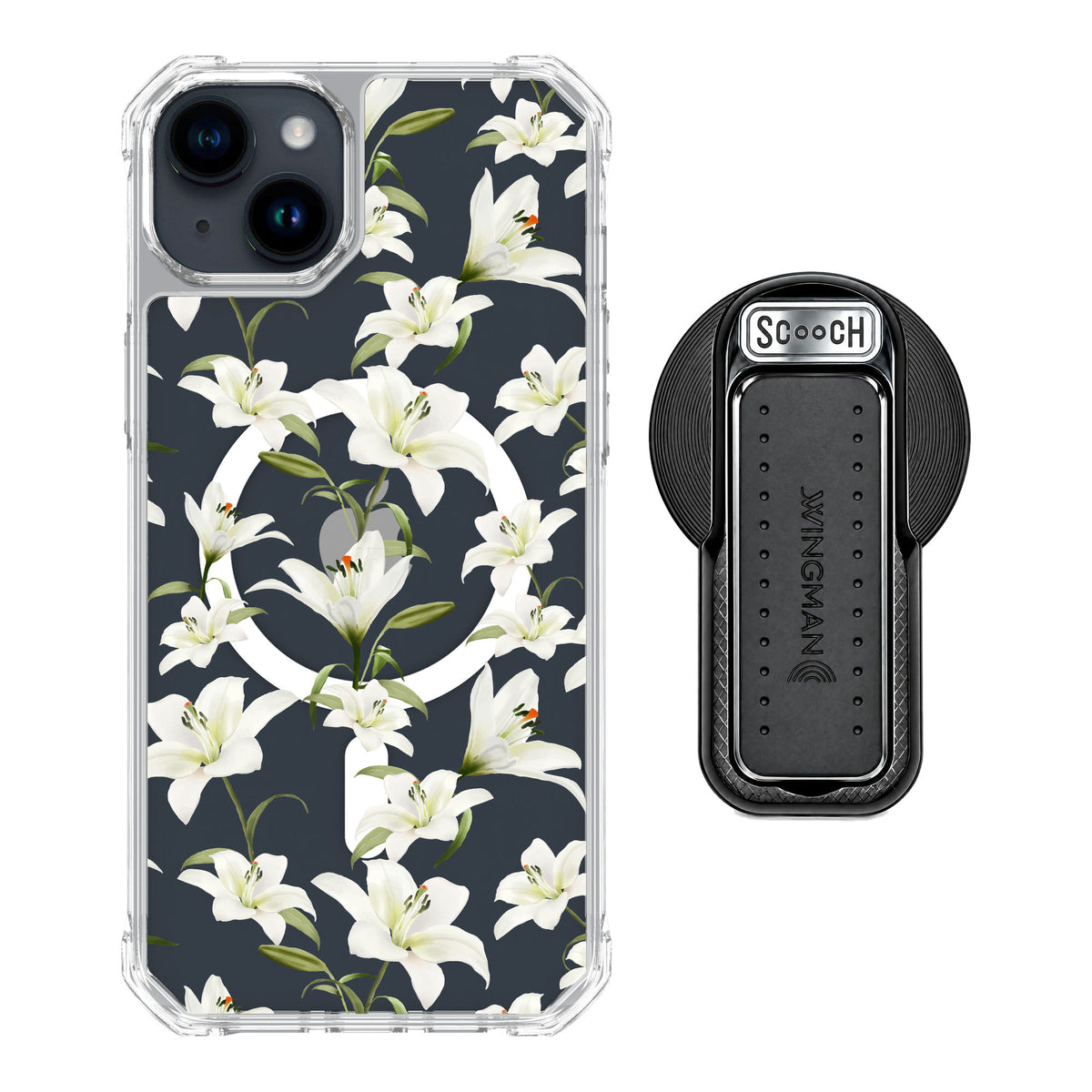 Scooch MagCase Lilies for iPhone 14 Plus — MagSafe Wingback Bundle - Black