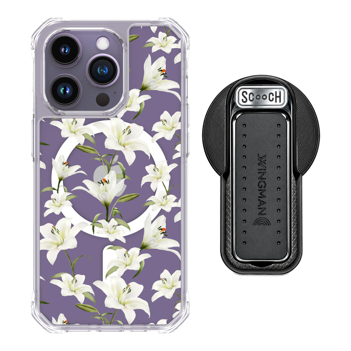 Scooch MagCase Lilies for iPhone 14 Pro — MagSafe Wingback Bundle - Black