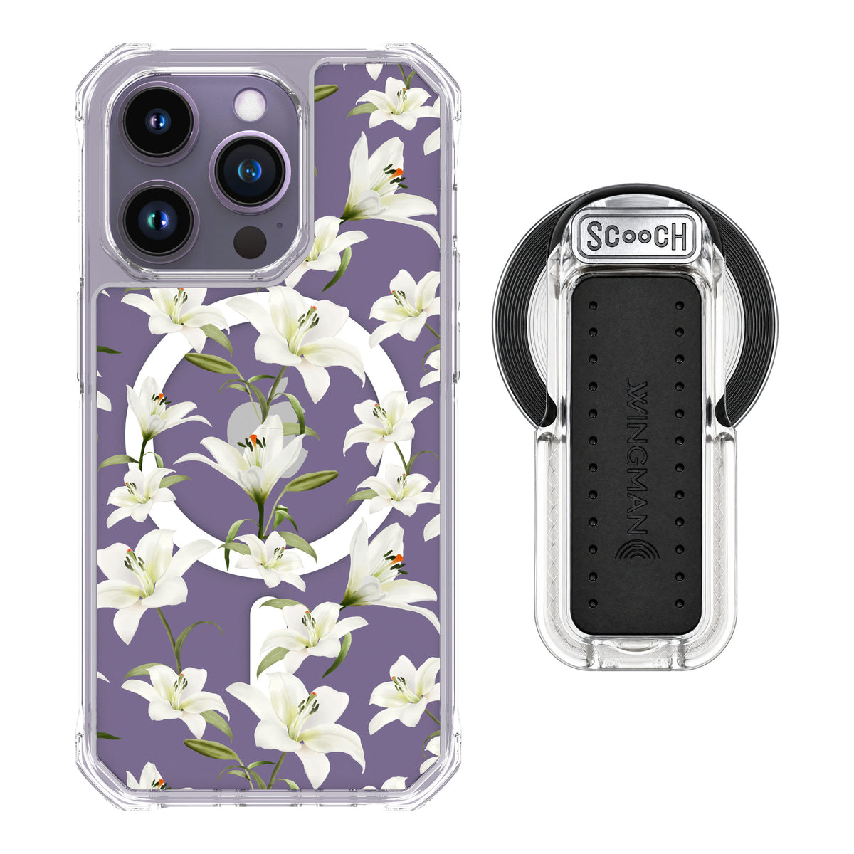 Scooch MagCase Lilies for iPhone 14 Pro — MagSafe Wingback Bundle - Clear