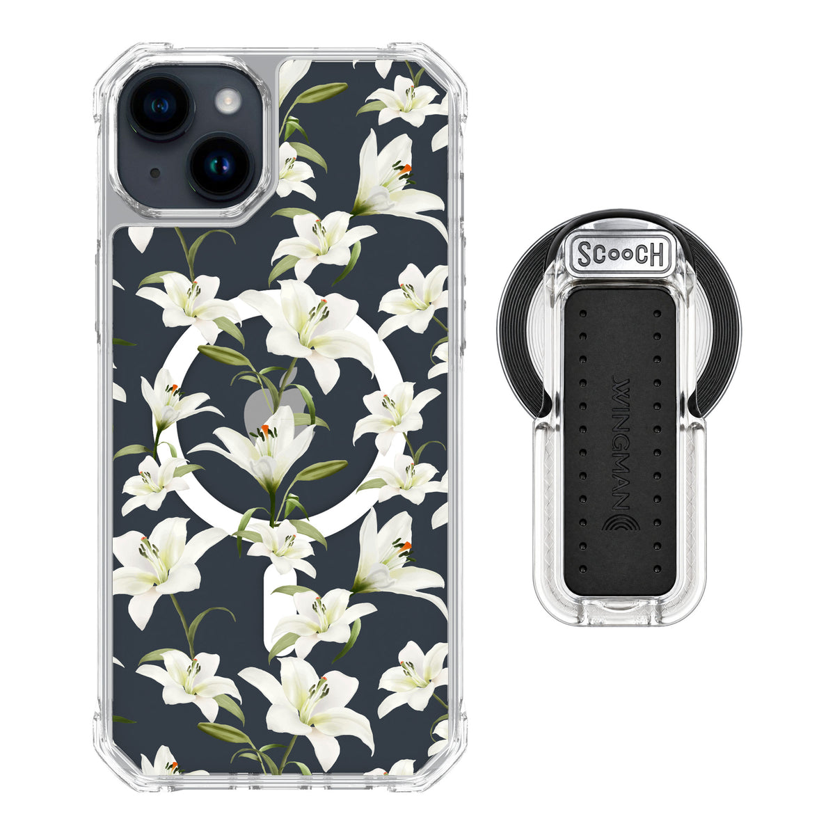 Scooch MagCase Lilies for iPhone 15 Plus — MagSafe Wingback Bundle - Clear