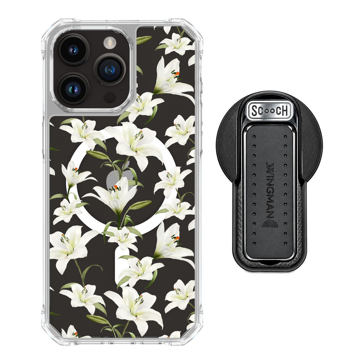 Scooch MagCase Lilies for iPhone 15 Pro Max — MagSafe Wingback Bundle - Black