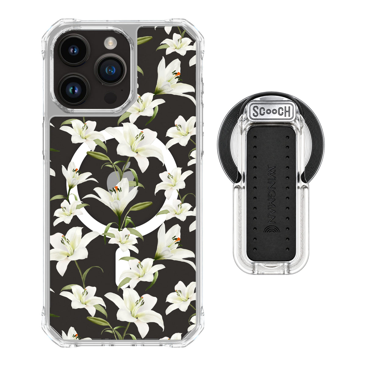 Scooch MagCase Lilies for iPhone 15 Pro Max — MagSafe Wingback Bundle - Clear