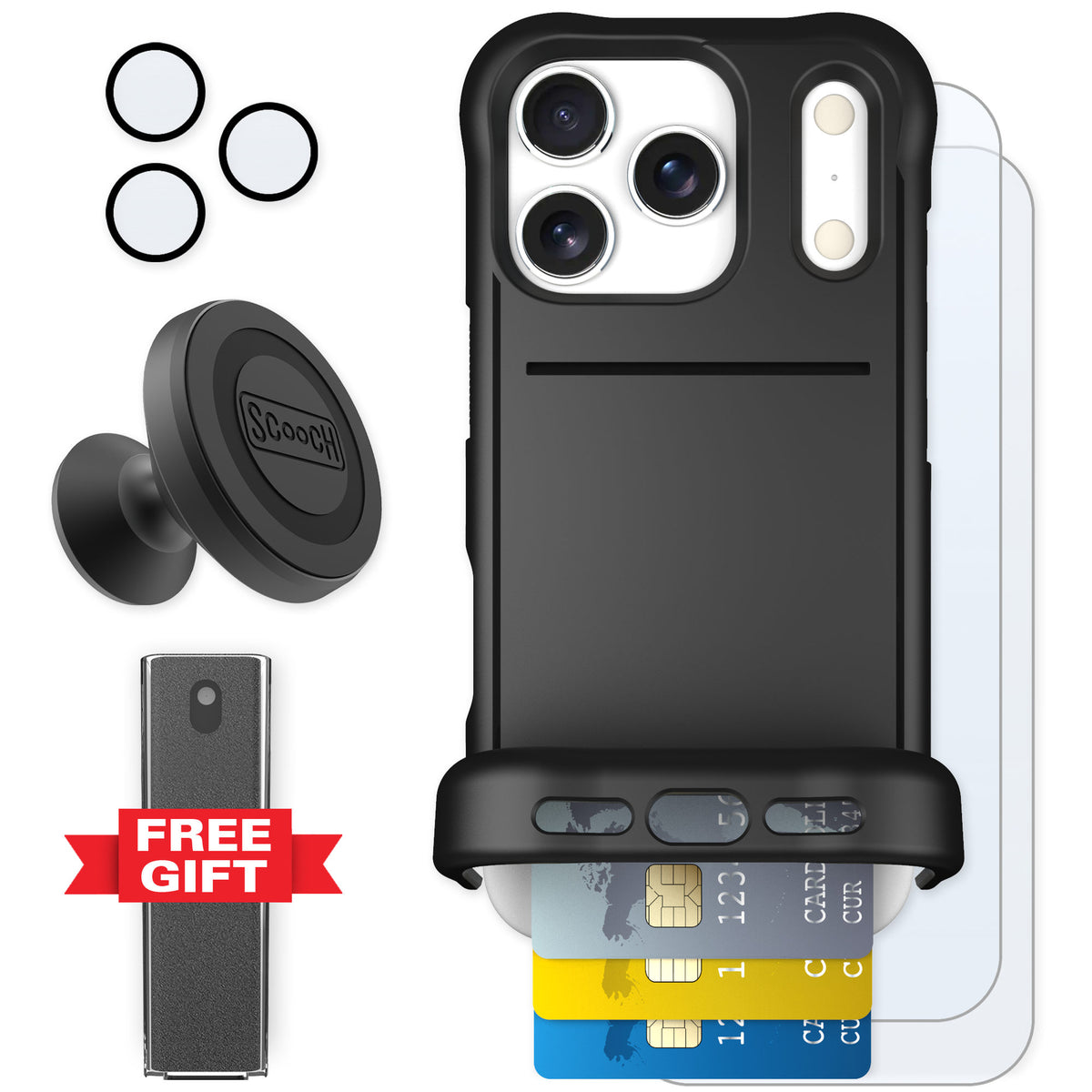 Scooch Wingmate Black for iPhone 17 Pro — Defender Bundle