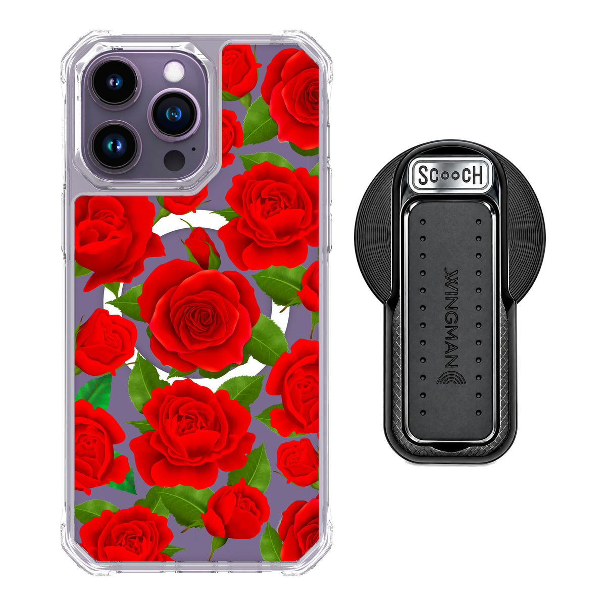 Scooch MagCase Rose Garden for iPhone 14 Pro Max — MagSafe Wingback Bundle - Black