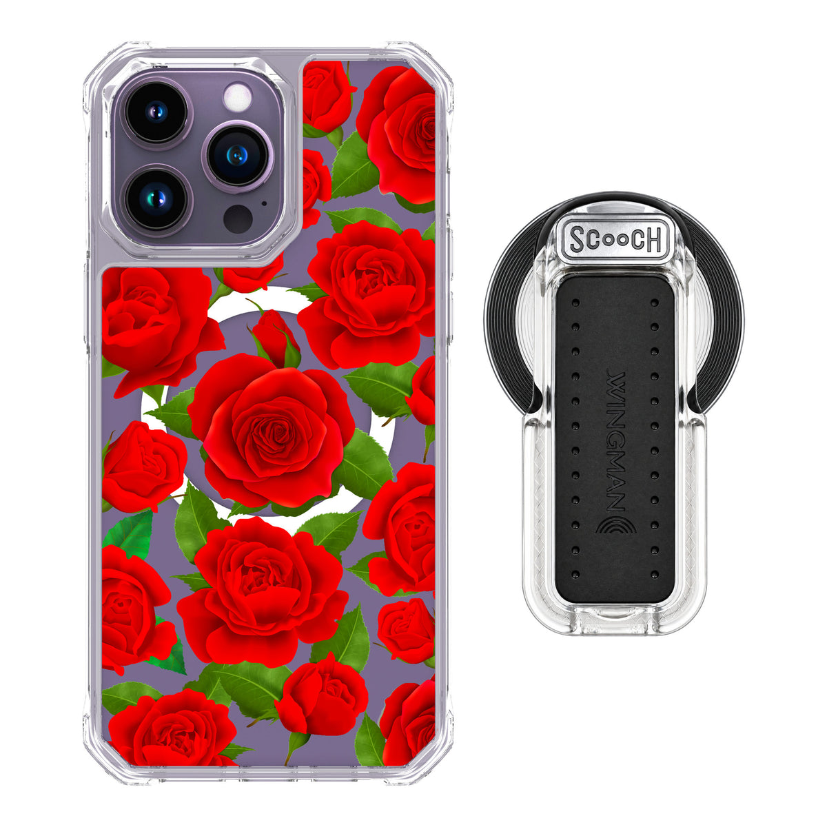 Scooch MagCase Rose Garden for iPhone 14 Pro Max — MagSafe Wingback Bundle - Clear