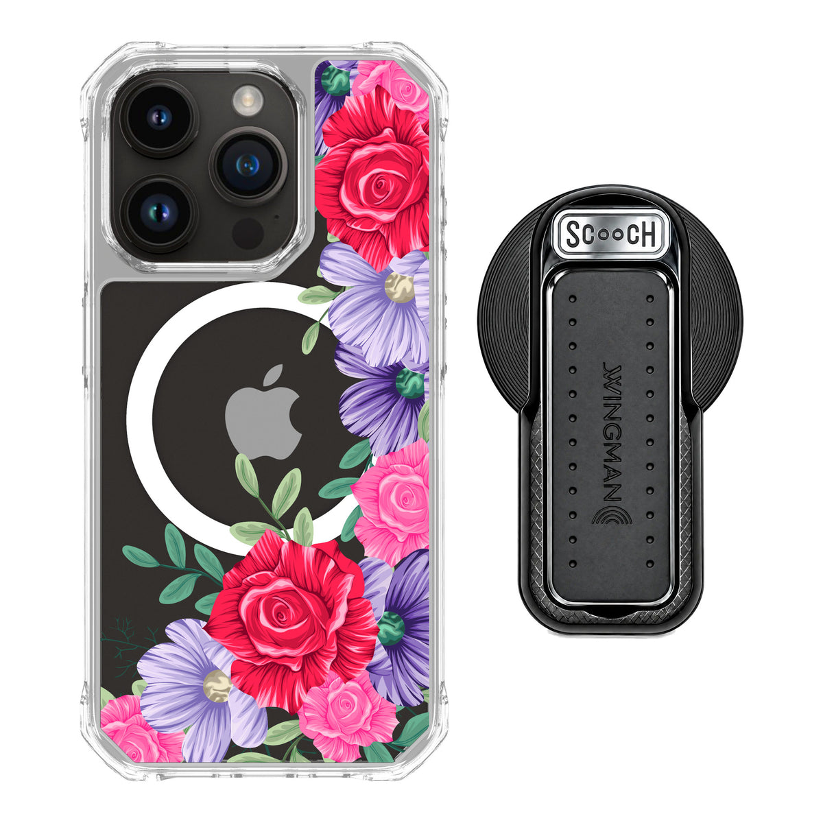 Scooch MagCase Spring Blossom for iPhone 15 Pro — MagSafe Wingback Bundle - Black