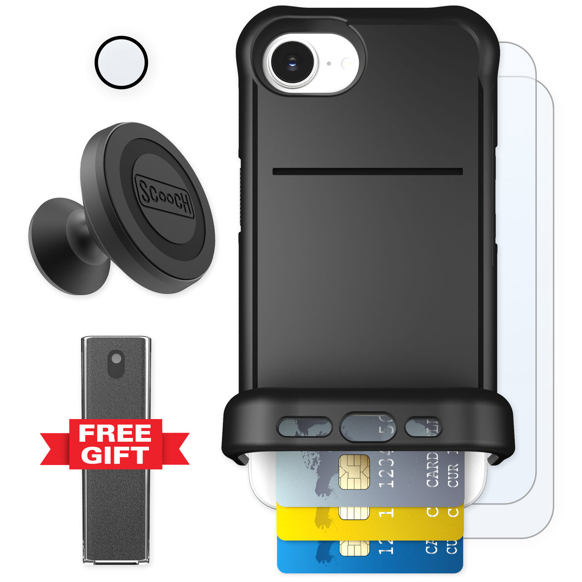 Scooch Wingmate Black for iPhone 16e — Defender Bundle